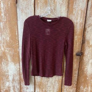Free Kisses Women Burgundy Breathable Basic Ribbed Knit T-Shirt Size Small